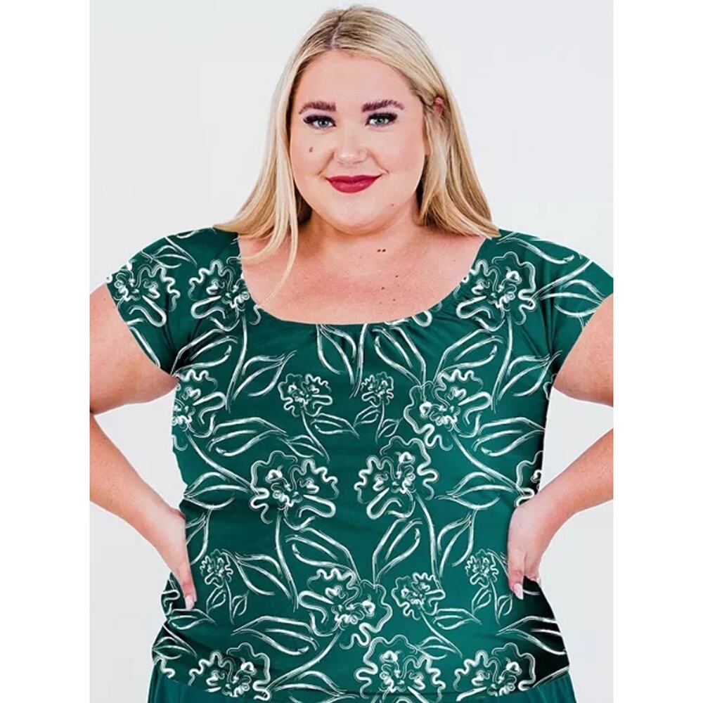 NWT Modli Calypsa‎ Sadie Teal Floral Swim Tank Top Tankini Swimsuit One Peice 4X